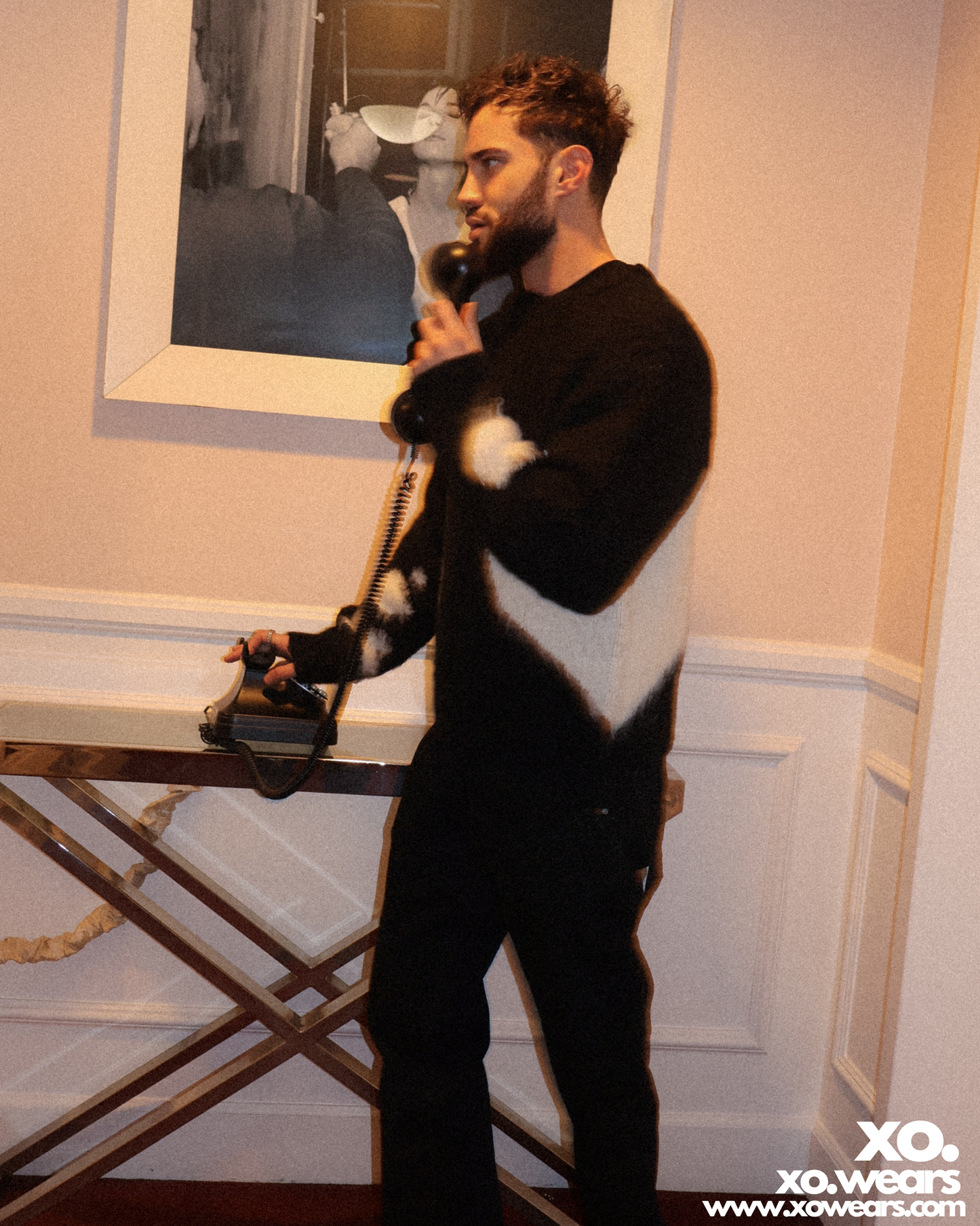 W/25 XO.White on Black Mohair Sweater