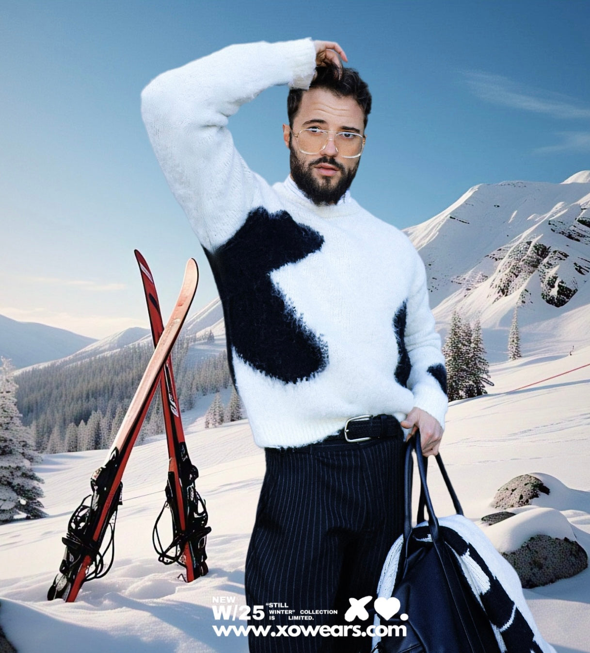 W/25 XO.Black on White Mohair Sweater