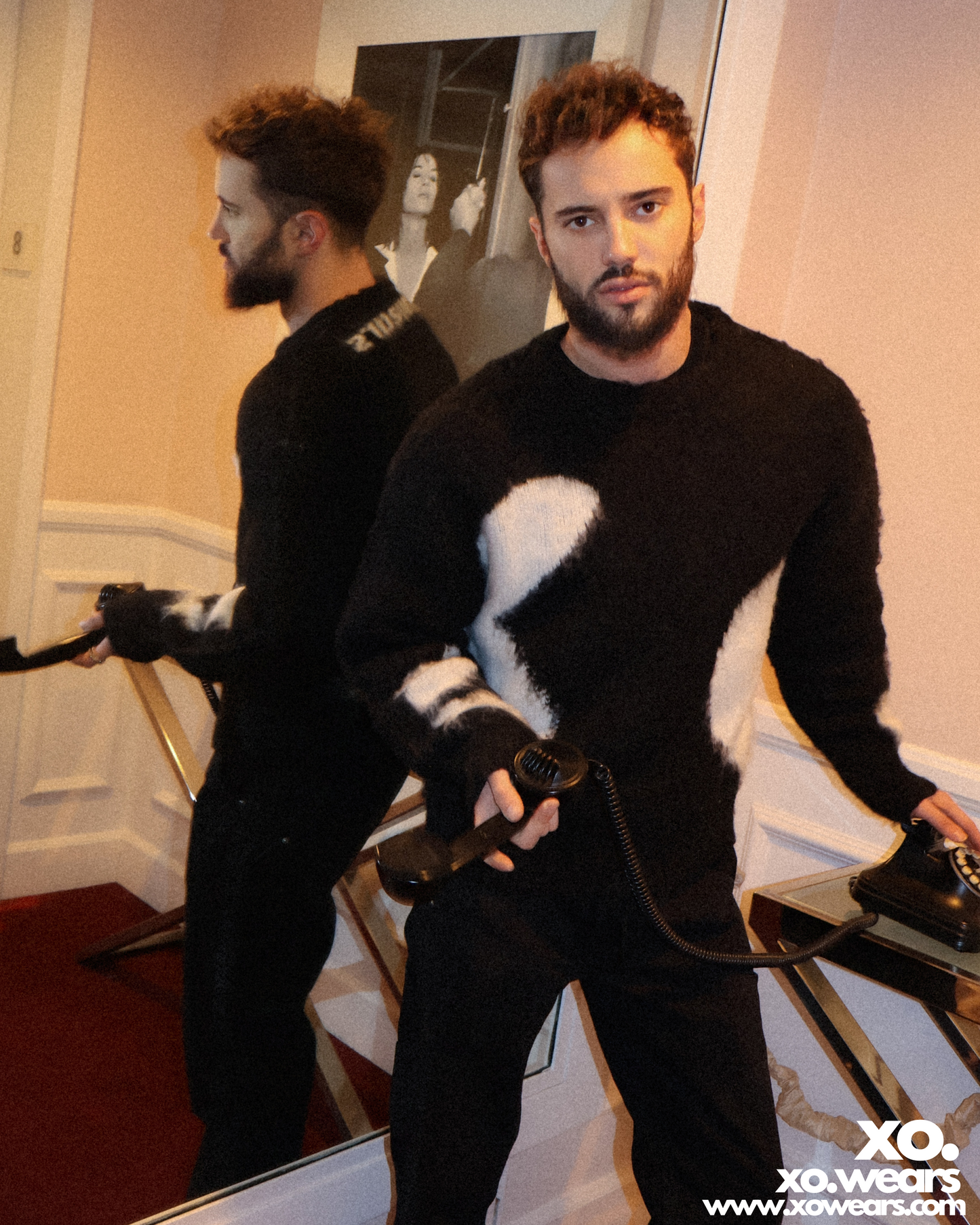 W/25 XO.White on Black Mohair Sweater