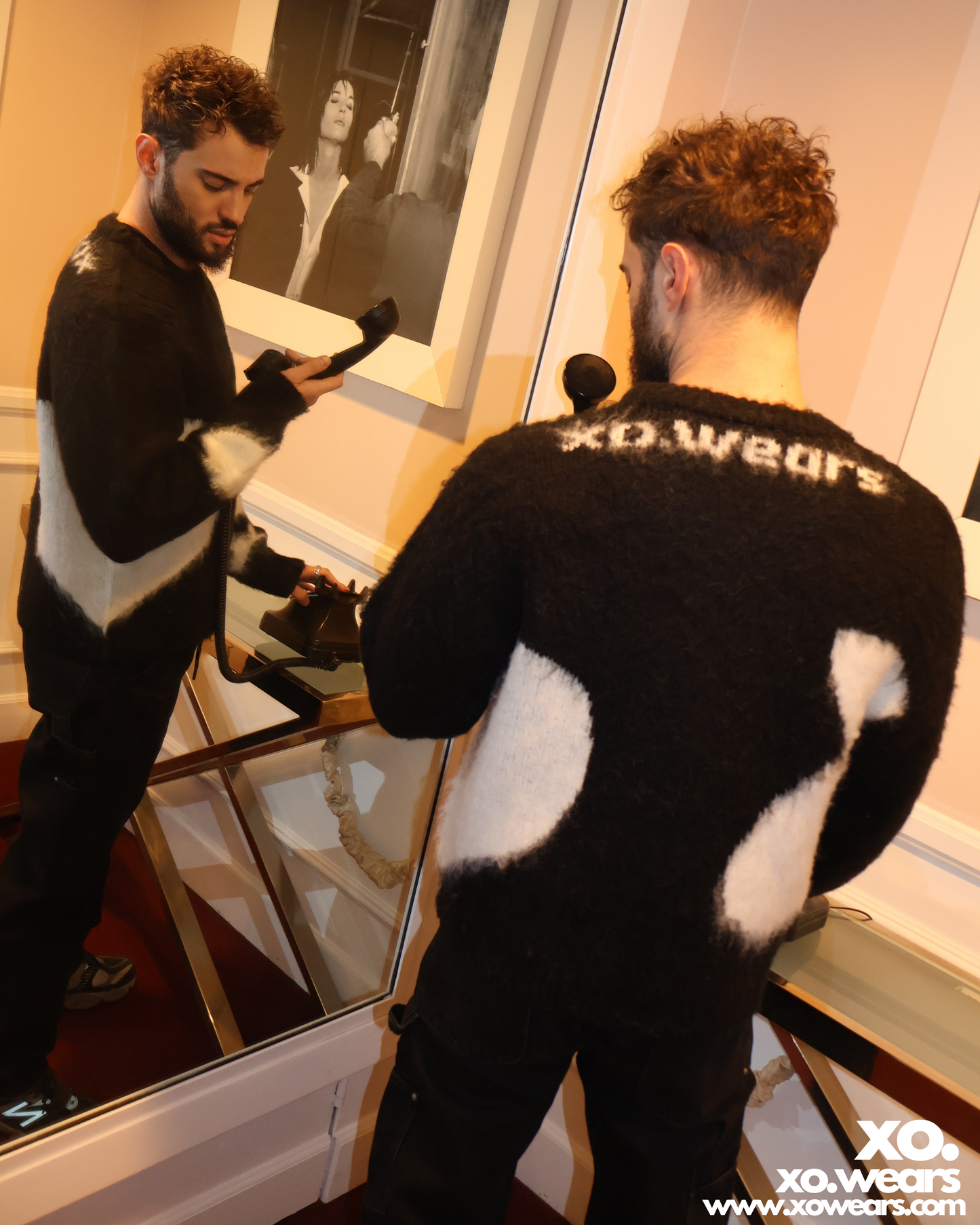 W/25 XO.White on Black Mohair Sweater