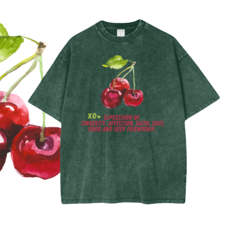 Color 1/3 Green/Lucky Three Cherries, xo.Tshirt Oversize.