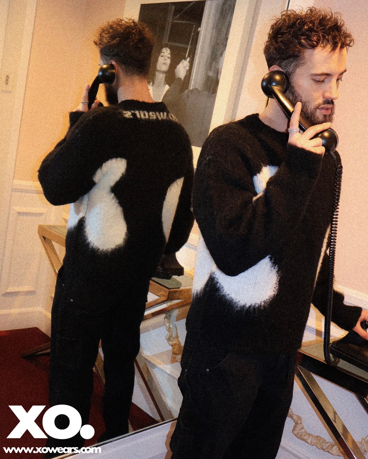 W/25 XO.White on Black Mohair Sweater