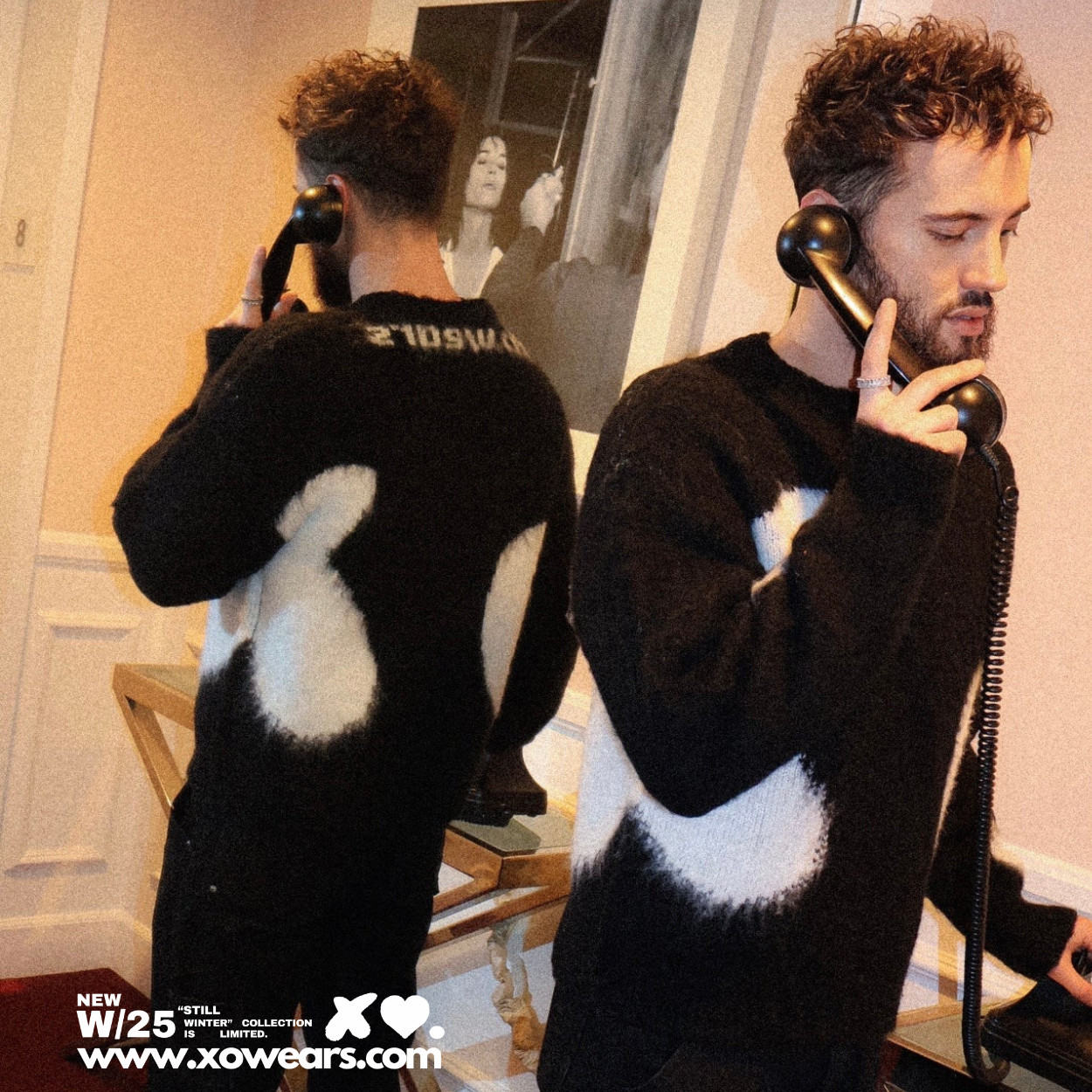 W/25 XO.White on Black Mohair Sweater