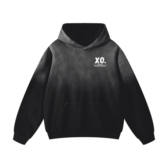 XO.Black Washed White Signature Hoodie - Bold, Meaningful, and Timeless
