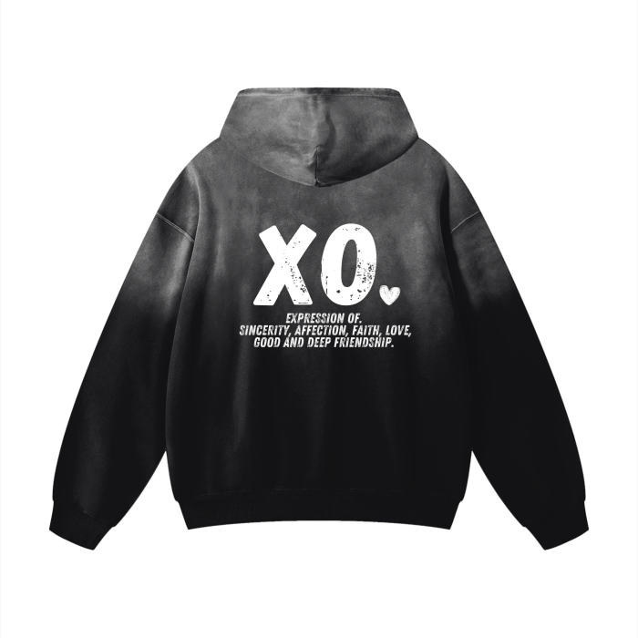 XO.Black Washed White Signature Hoodie - Bold, Meaningful, and Timeless