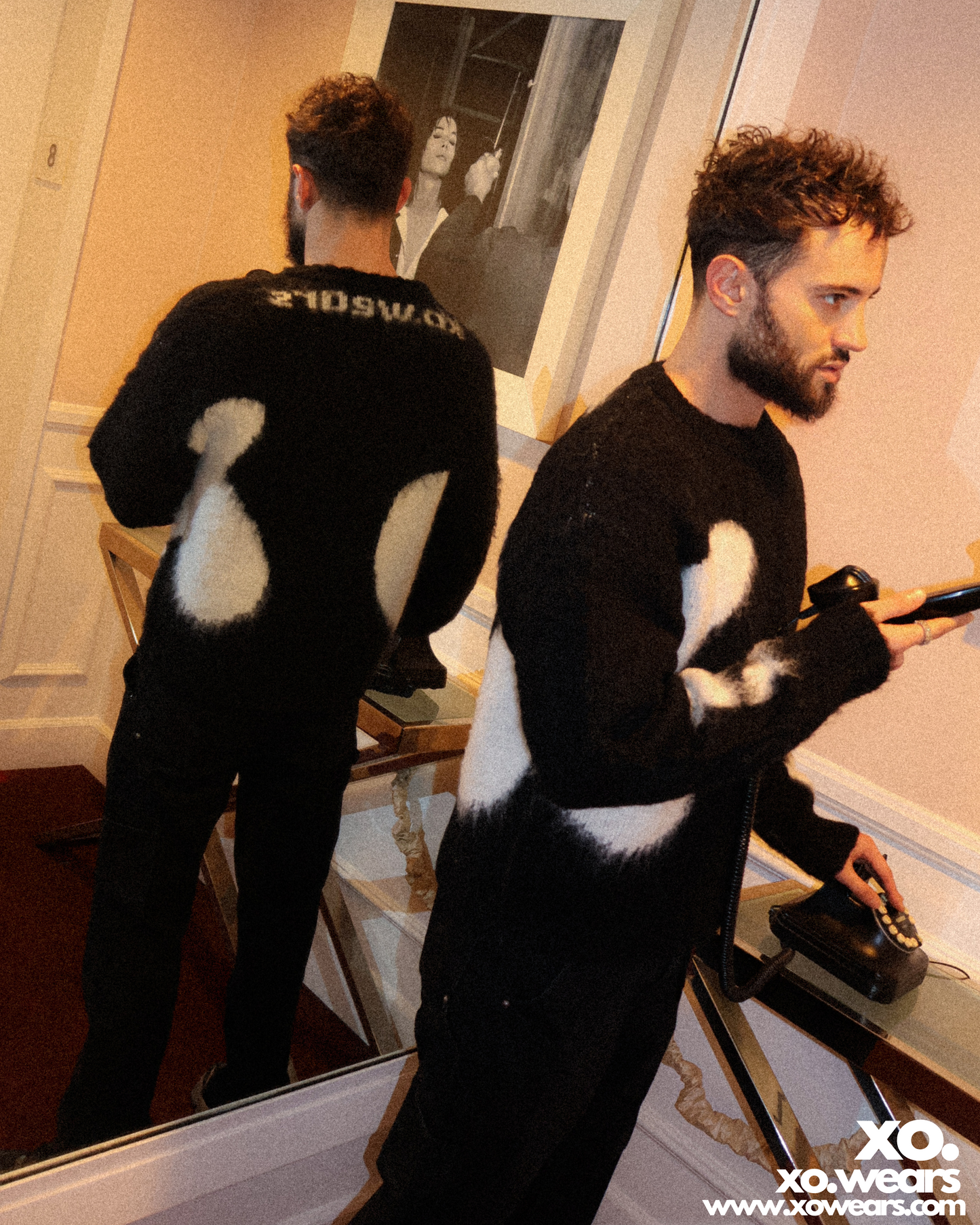 W/25 XO.White on Black Mohair Sweater