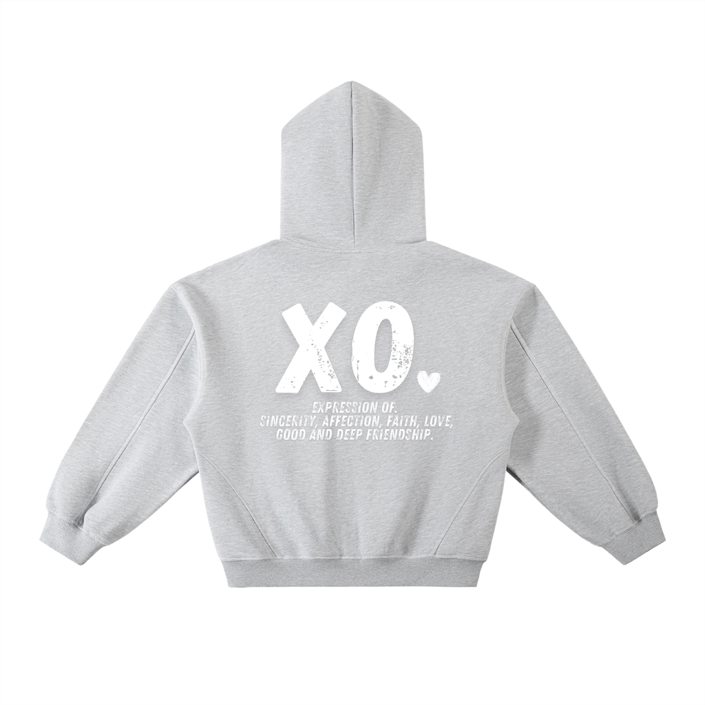 XO.Minimalistic Gray Boxy Fleece Hoodie - Stitched