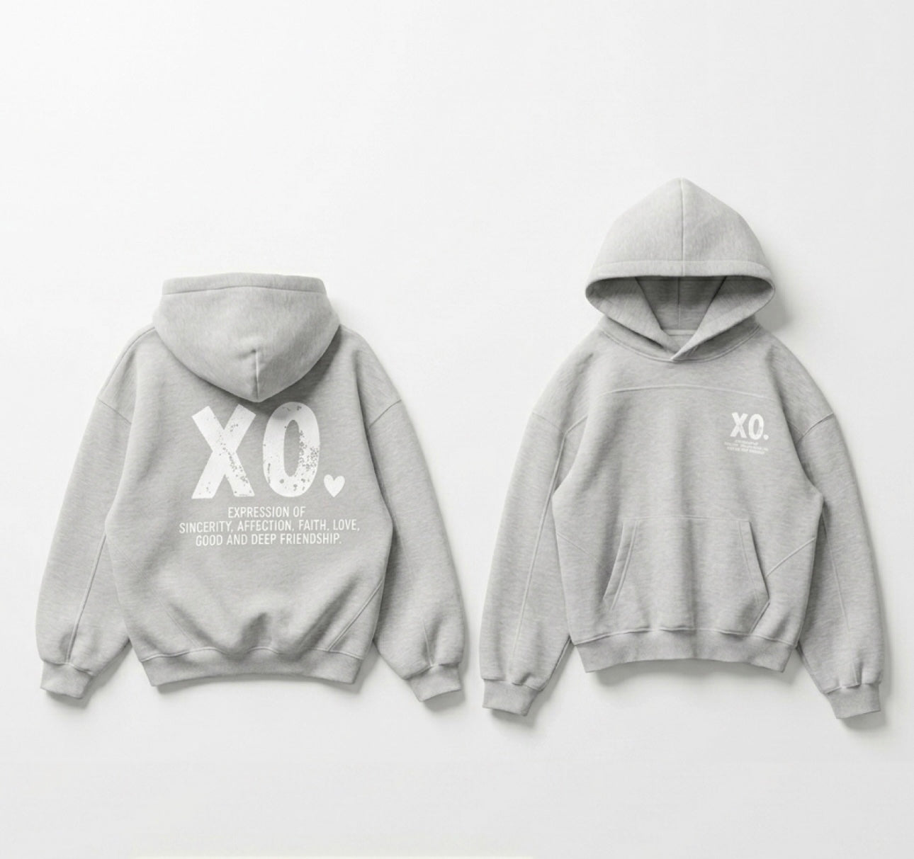 XO.Minimalistic Gray Boxy Fleece Hoodie - Stitched