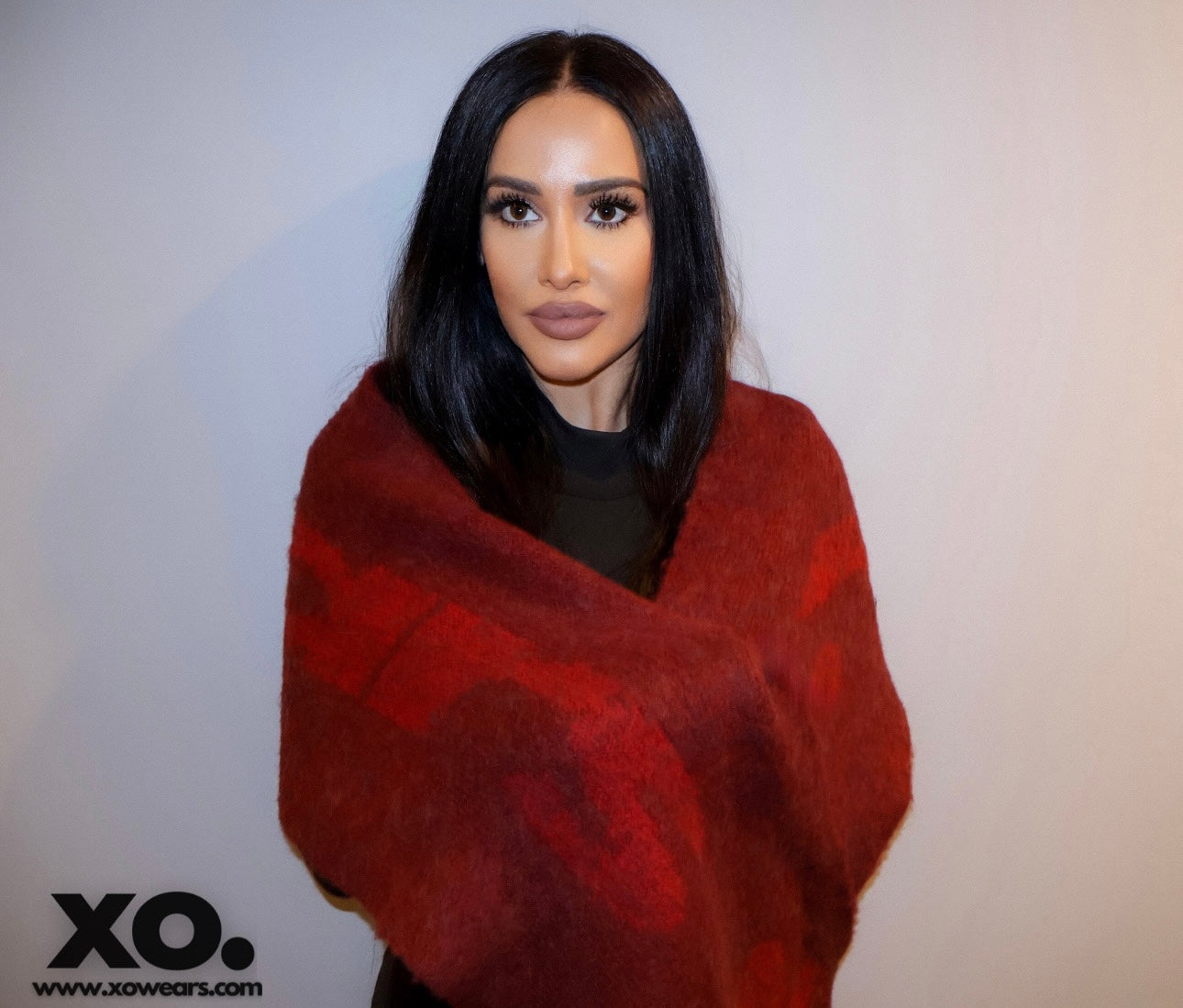 W/25 XO.Red on Rouge Mohair Scarf