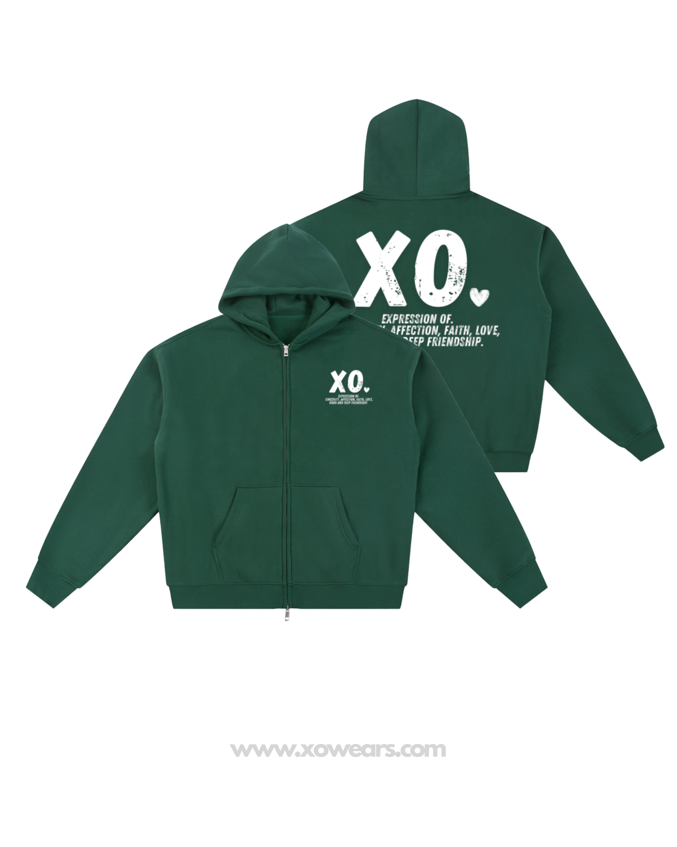 XO.Minimalistic Green Zip Up Hoodie