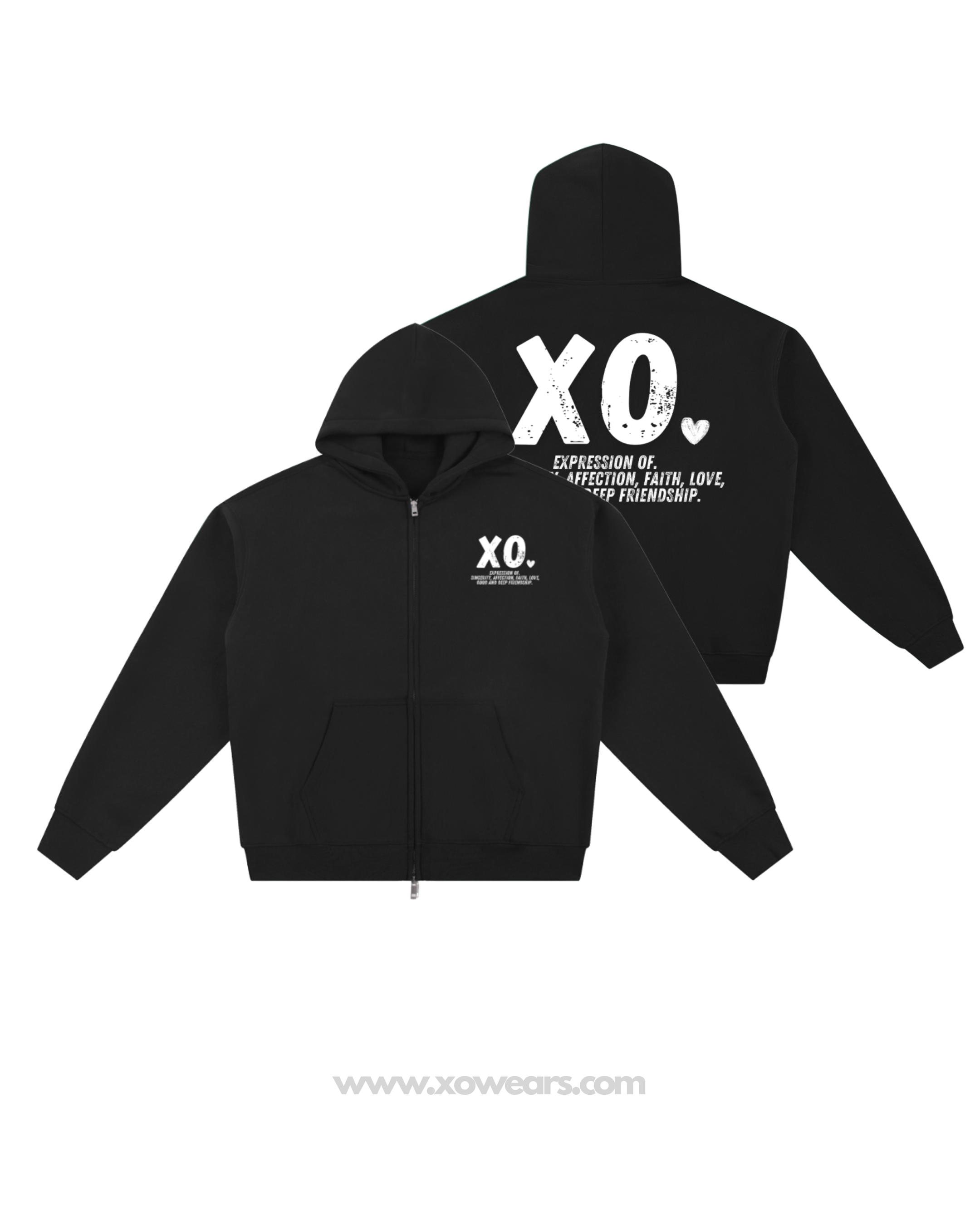 XO.Minimalistic Black Zip Up Hoodie