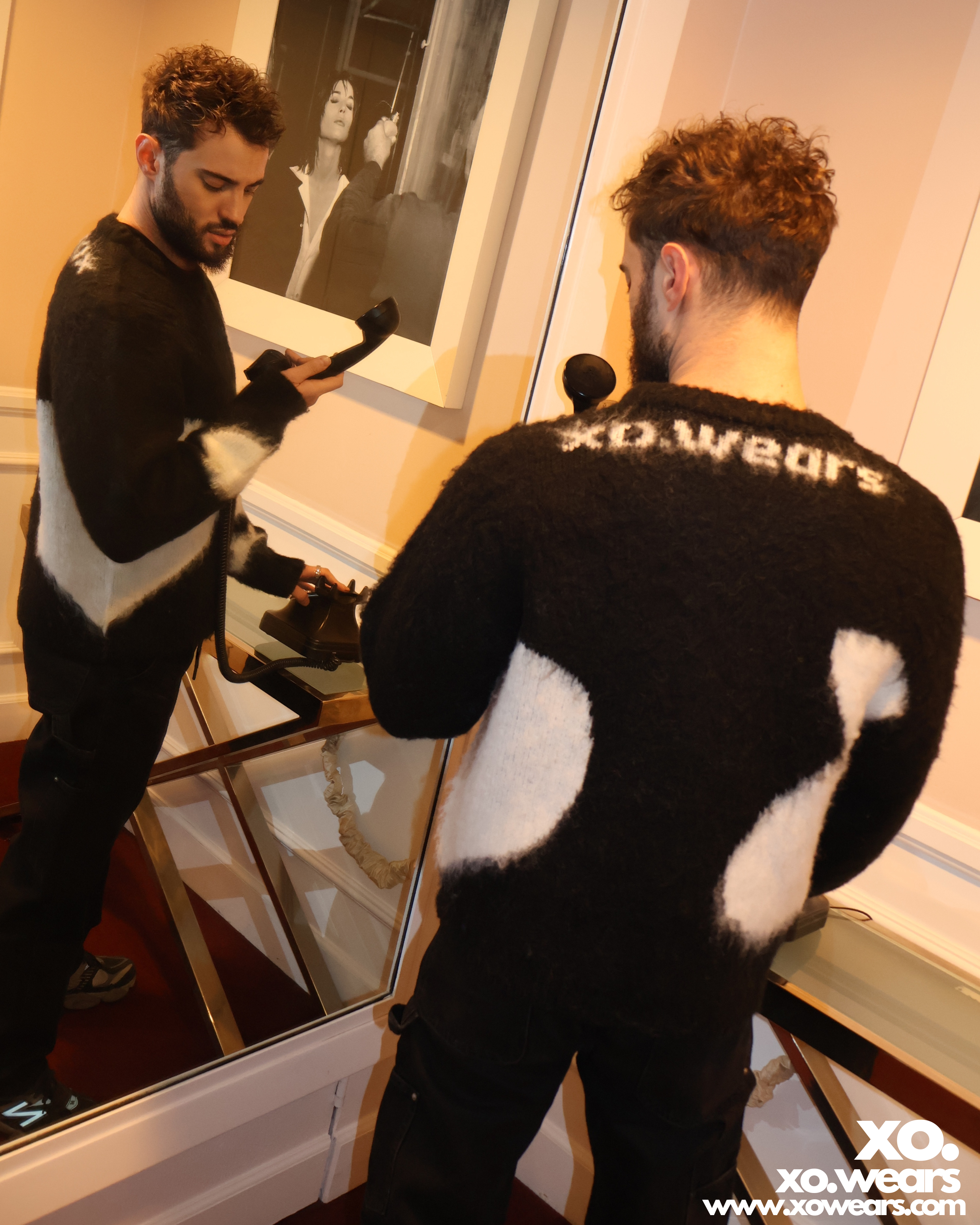 W/25 XO.White on Black Mohair Sweater