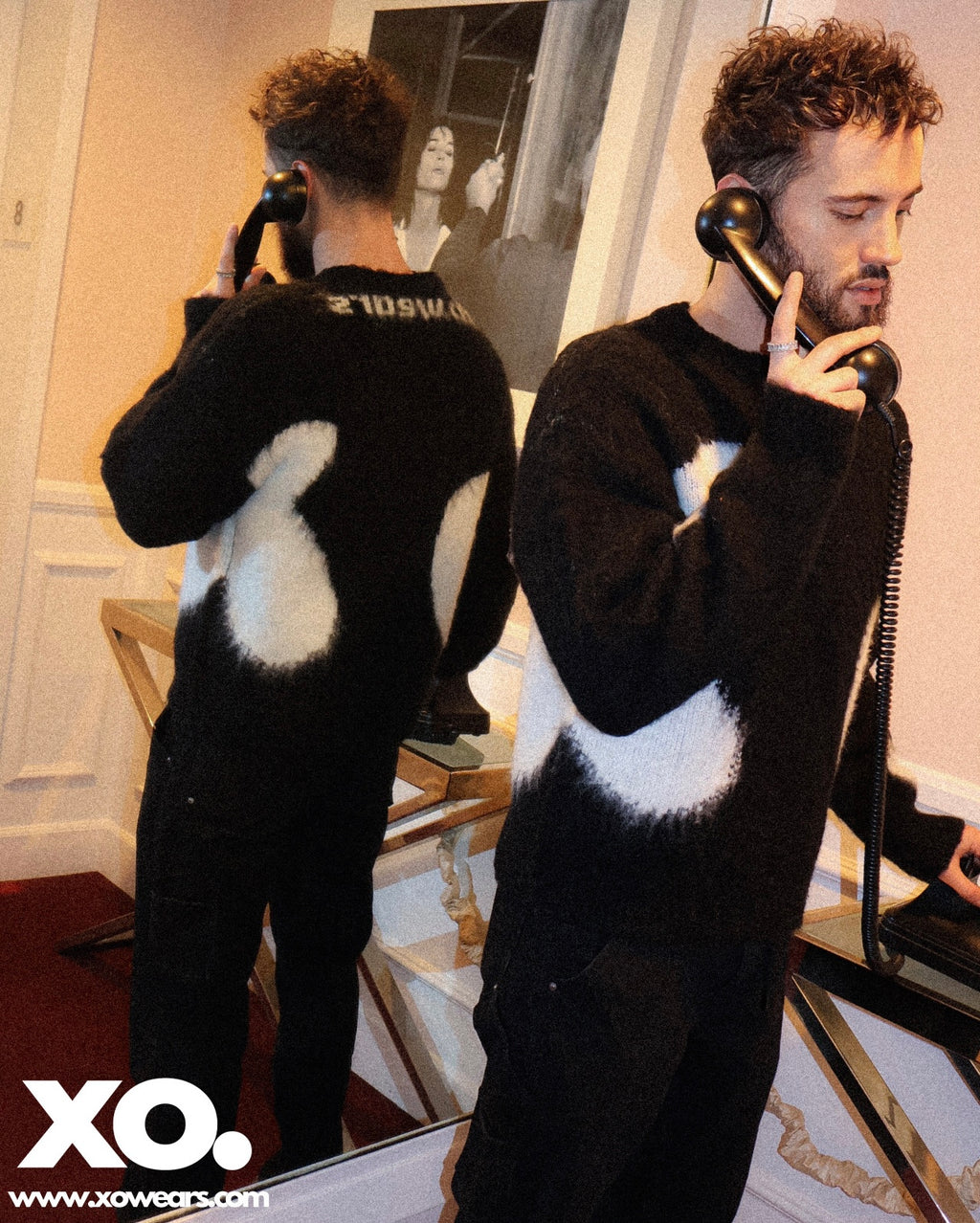 W/25 XO.Black on White Mohair Sweater