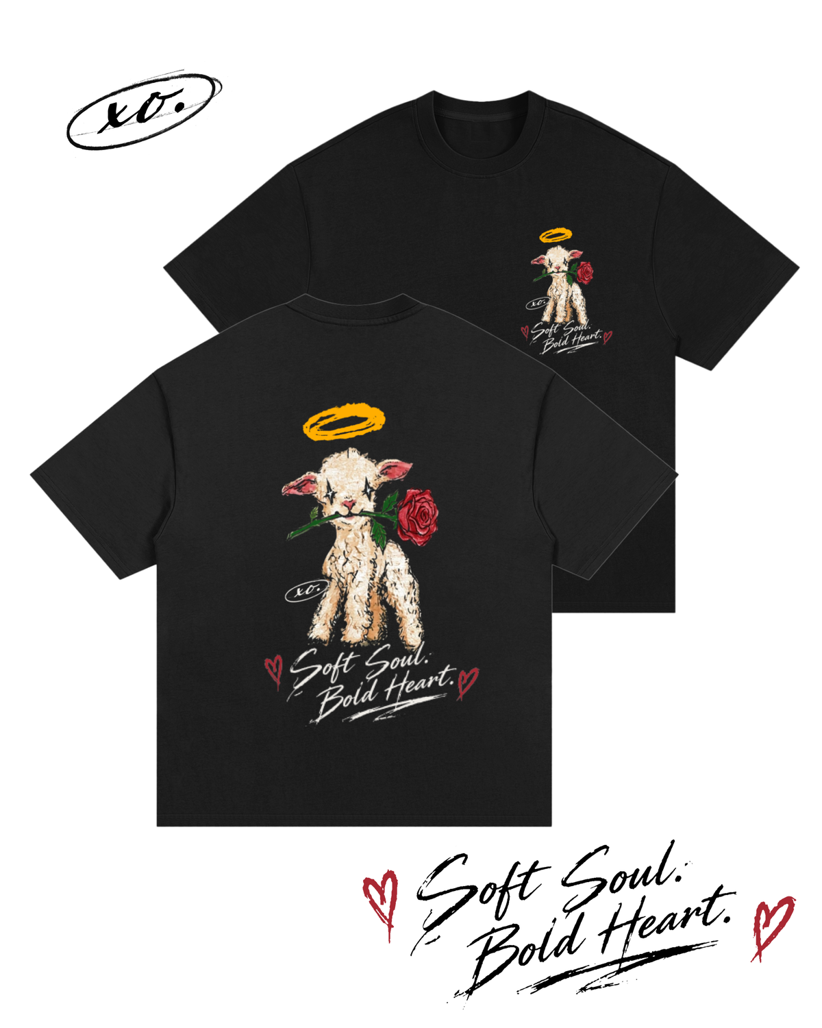 XO. Soft Soul. Bold Heart. — Oversized T-Shirt | Black