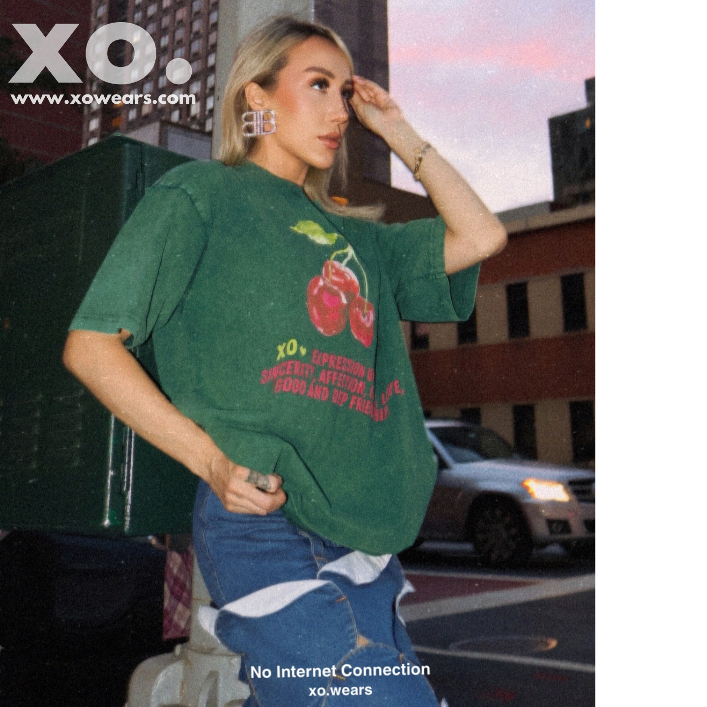 1/3 Green/Lucky Three Cherries, xo.Tshirt Oversize.