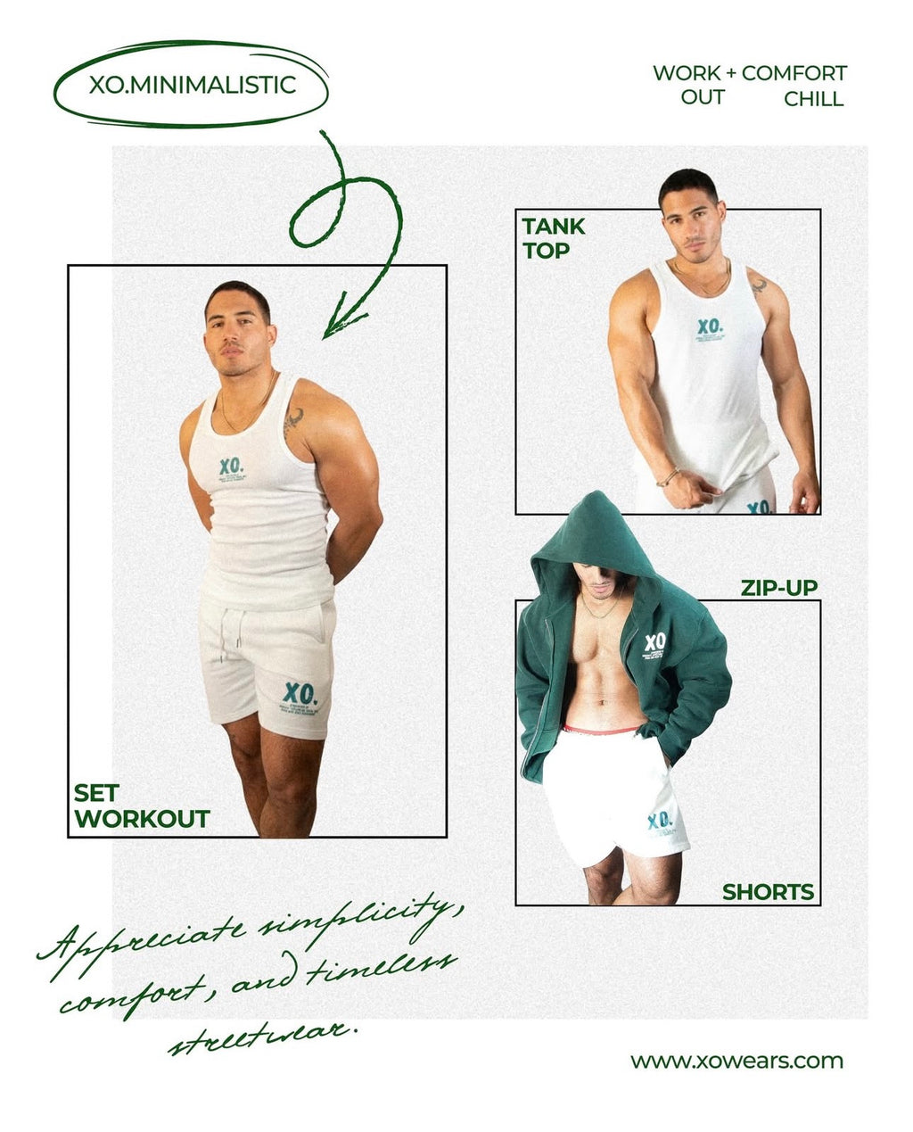 XO.Minimalistic Green Zip Up Hoodie