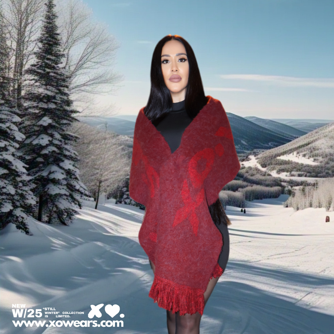 W/25 XO.Red on Rouge Mohair Scarf