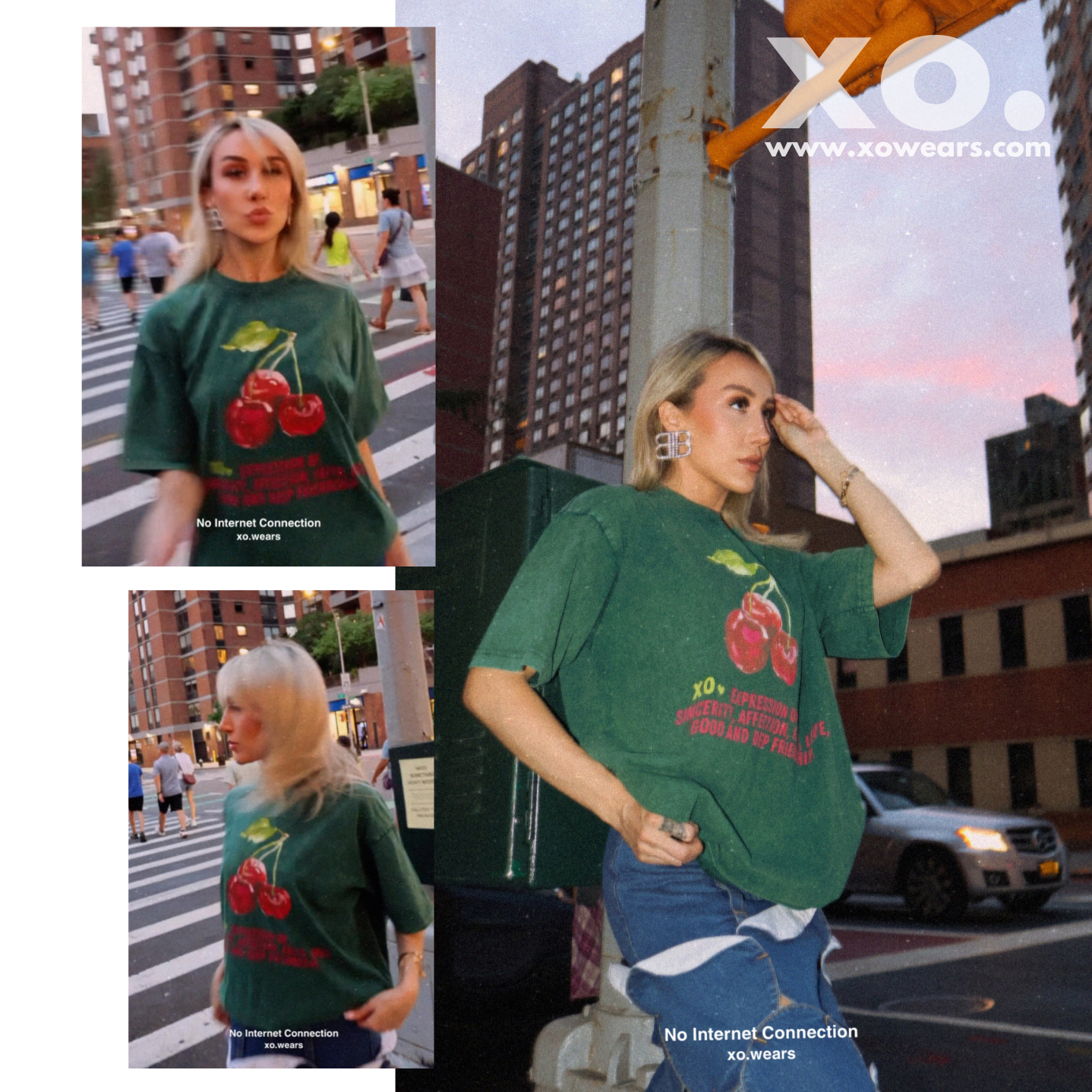 1/3 Green/Lucky Three Cherries, xo.Tshirt Oversize.