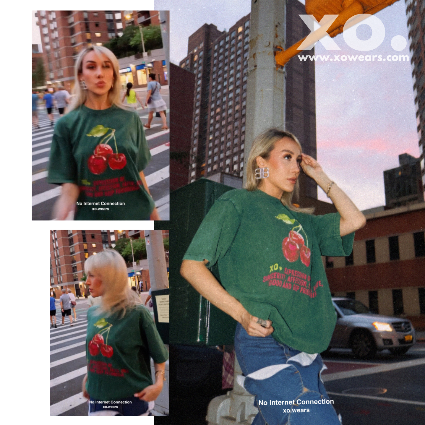 XO.Tshirt Oversize. Green/Lucky Three Cherries