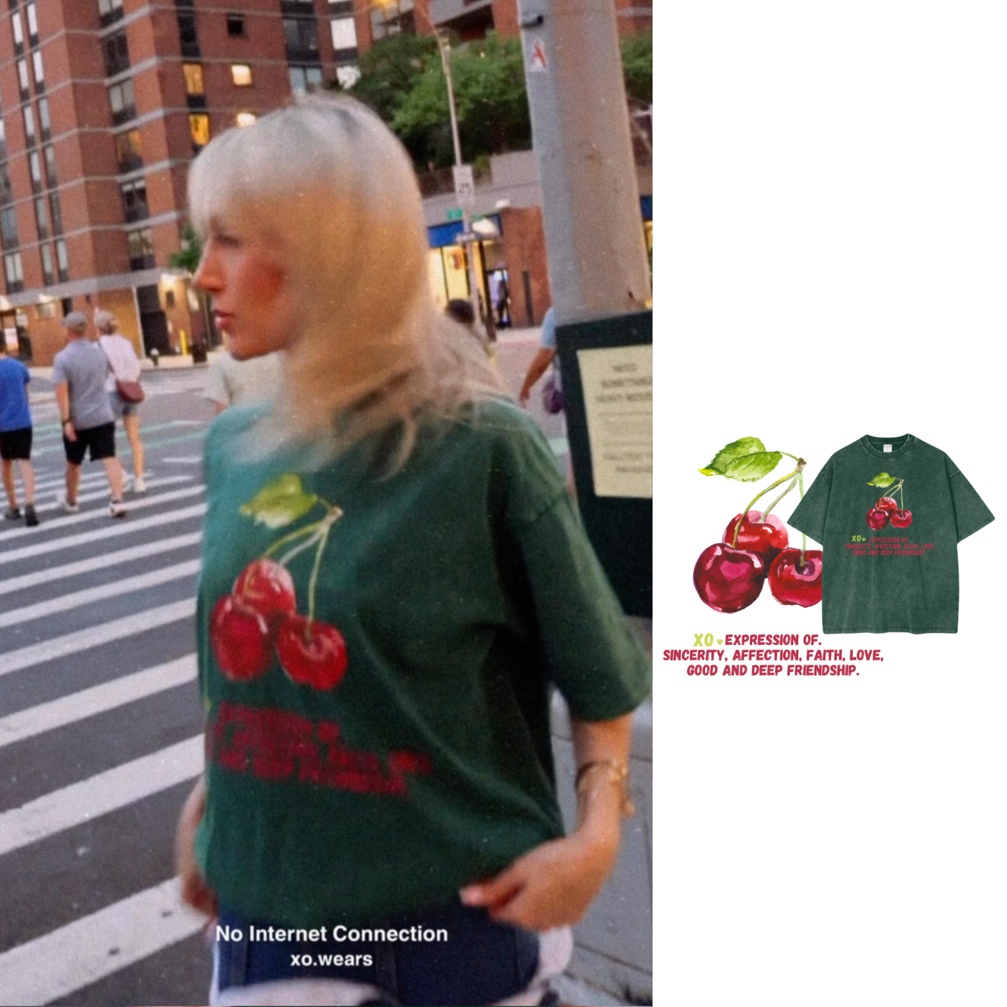 1/3 Green/Lucky Three Cherries, xo.Tshirt Oversize.