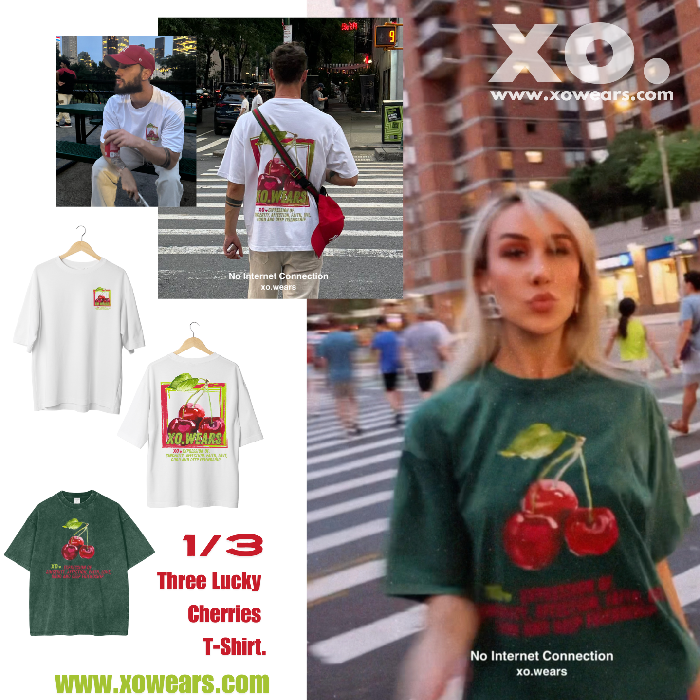 1/3 Green/Lucky Three Cherries, xo.Tshirt Oversize.