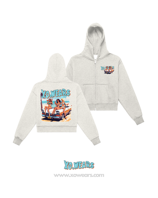 XO.BEACH Fleeced Zip-Up Cropped Hoodie