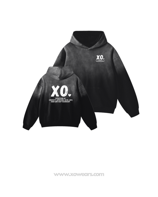 XO.Black Washed White Signature Hoodie - Bold, Meaningful, and Timeless
