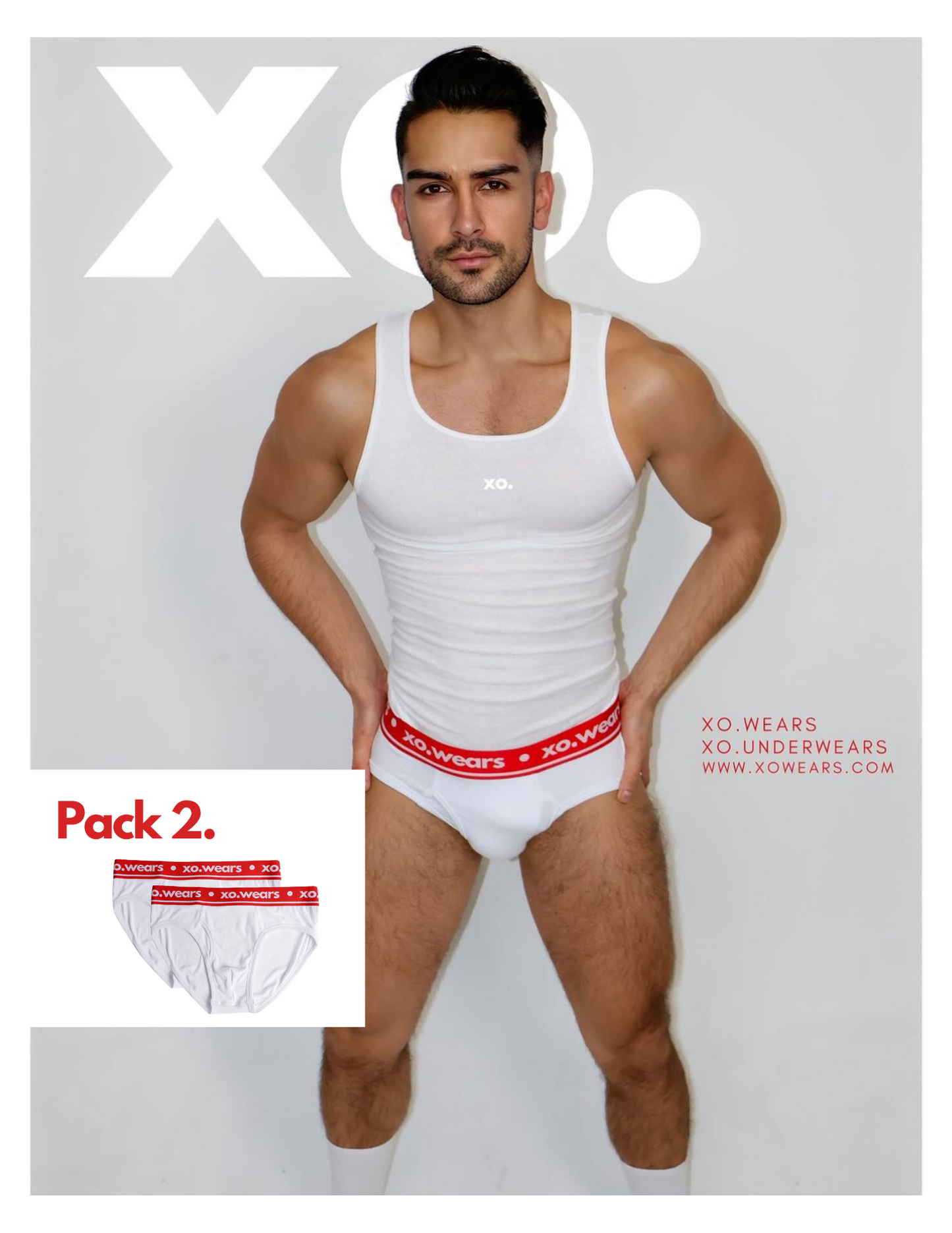 Pack 2 White/Red xo.underwear Men’s Briefs.