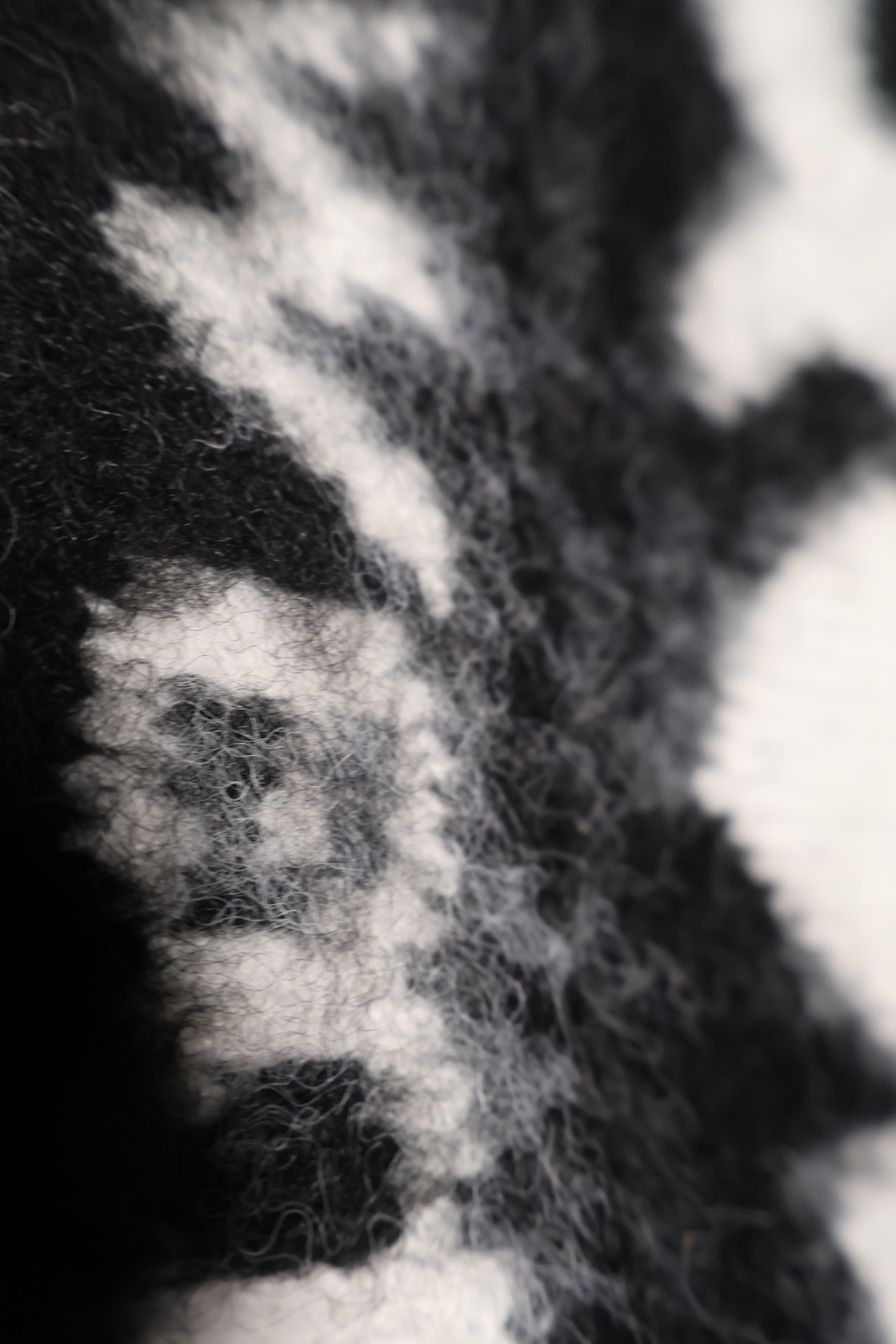 W/25 XO.White on Black Mohair Beanie