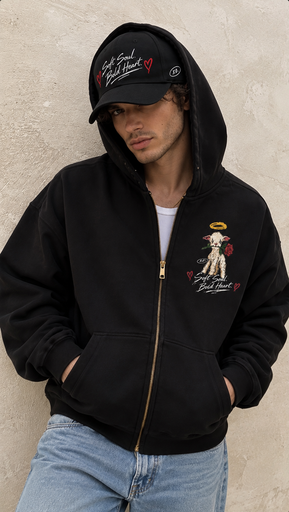 XO. Soft Soul. Bold Heart. — Premium Zip-Up Hoodie | Black