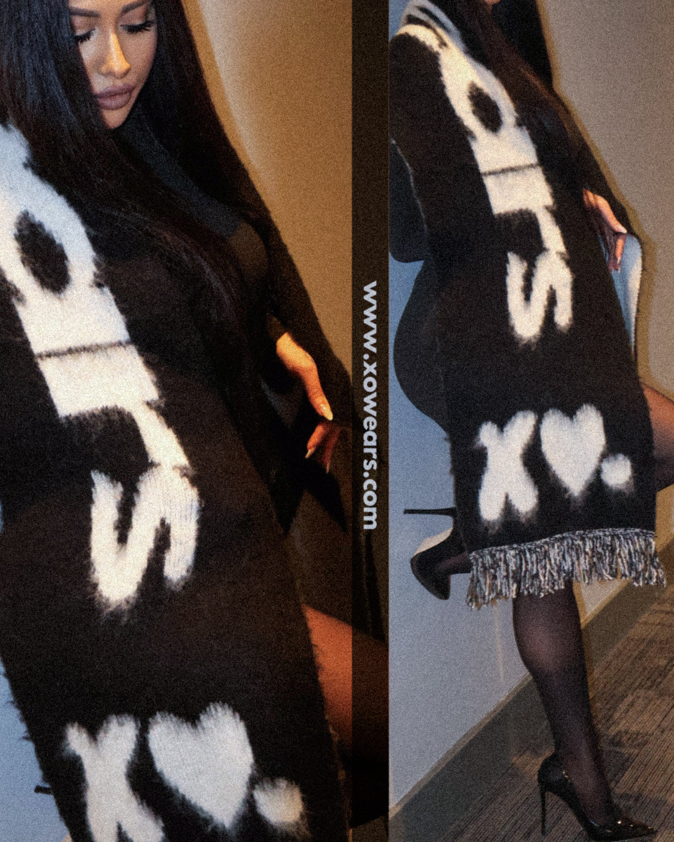 W/25 XO.White on Black Mohair Scarf