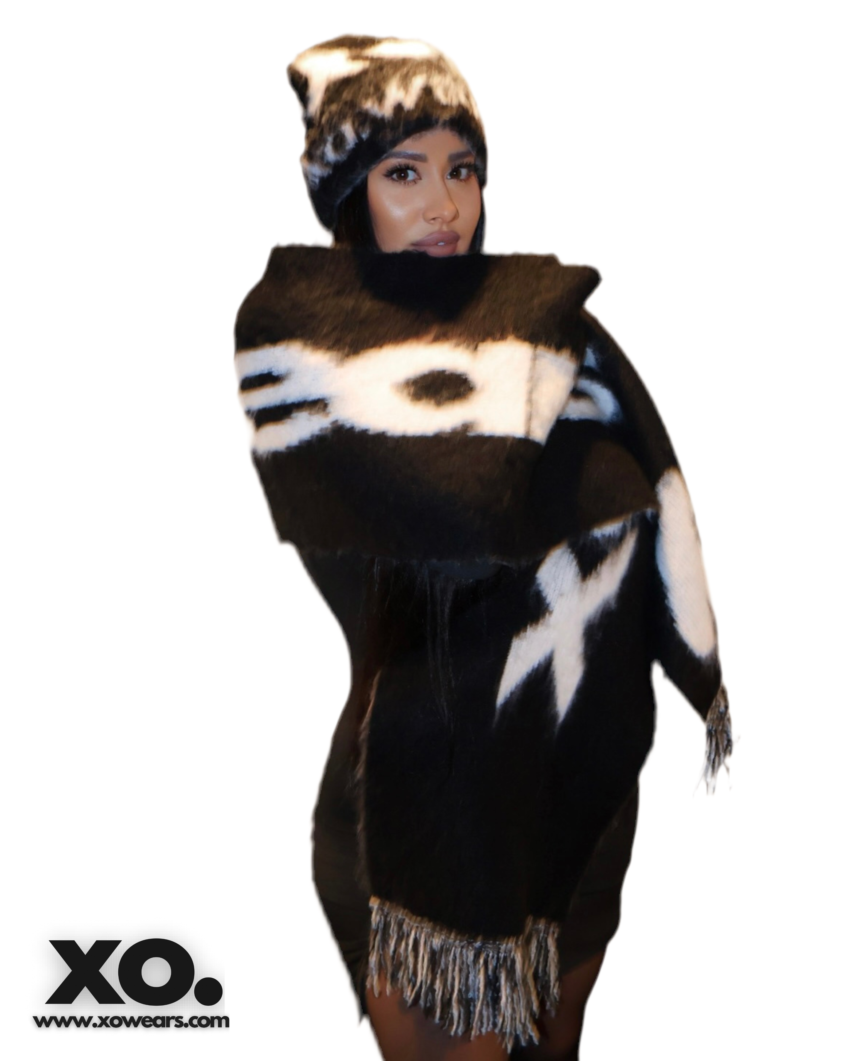 W/25 XO.White on Black Mohair Scarf